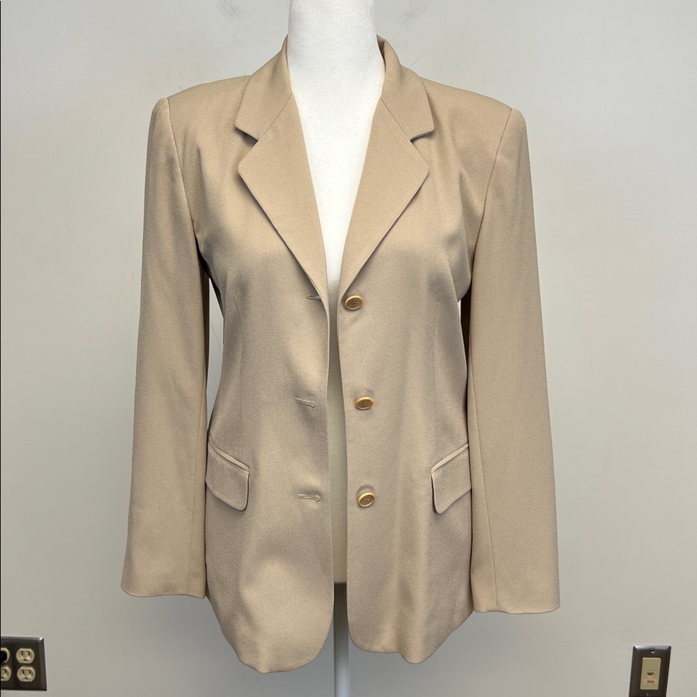 Talbots Women’s Button Down Tan Chic Neutral Professional Blazer Jacket Size 8